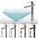 Kraus Square Clear Alexandrite Glass Sink and Bamboo Faucet
