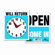 U.S. Stamp & Sign Headline Sign Double-Sided Open/Will Return Sign with Clock Hands