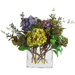 Mixed Hydrangea Silk Flower Arrangement with Rectangle Vase