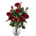 Rose Bush with Vase Silk Flower Arrangement in Red
