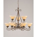 Olde Iron 9 Light  Chandelier with Crystal Glass Shade