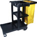 Janitor Cart/Cleaning Trolley - black janitor cart w/zippered yellow vinyl bag