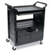 Utility Cart with Locking Doors and 2-Shelf in Black