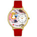 Unisex Clogging Red Leather and Goldtone Watch in Gold
