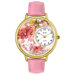 Unisex Valentine's Day Pink Leather and Goldtone Watch in Gold