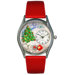 Women's Christmas Tree Red Leather and Silvertone Watch in Silver