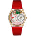 Women's Christmas Puppy Red Leather and Gold Tone Watch
