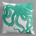 Octopus Turquoise Pillow on White Linen