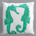 Seahorse Turquoise Pillow on White Linen