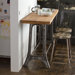 Teak Metal 3 Piece Console and Tufted Metal Stool Breakfast Set in Natural