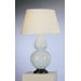 Double Gourd Table Lamp in Baby Blue Glazed Ceramic with Deep Patina Bronze Base & Pearl Dupioni Fabric Shade