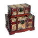 Set of 2 Old World Map Wooden Trunk in Antique Cherry