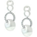 Silver-Tone Inscribed Circle Drop Cubiz Zirconia Earrings
