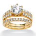 Round Triple-Row Cubic Zirconia Wedding Ring Set