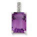 Sterling Silver Rhodium Emerald-cut Amethyst and Diamond Pendant