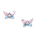 14k White Gold Pink and Blue CZ Butterfly Screwback Earrings