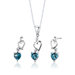 Sterling Silver Heart Shape London Blue Topaz Pendant Earrings and 18" Necklace Set
