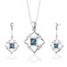 Sterling Silver Princess Cut London Blue Topaz Pendant Earrings and 18" Necklace Set
