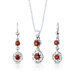 Sterling Silver 2.75 Carats Round Shape Garnet Pendant Earrings and 18" Necklace Set
