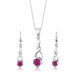 Sterling Silver 1.25" Round Shape Ruby Pendant Earrings and 18" Necklace Set
