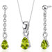 Dangling 1.50 Carats Pear Shape Sterling Silver Peridot Pendant Earrings Set