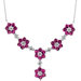 Flower Design Round Shape Created Ruby and White CZ Pendant Necklace in Sterling Silver