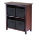 Verona Low Storage Shelf with 4 Foldable Black Fabric Baskets