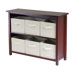 Verona Low Storage Shelf with 6 Foldable Beige Fabric Baskets