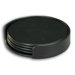 1000 Series Classic Leather Four Round Coaster Set with Holder in Black