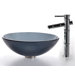 Frosted Black Glass Vessel Sink and Bamboo Faucet