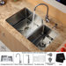 Undermount 32" Double Bowl 70/30 Kitchen Sink with Faucet and Soap Dispenser