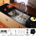 33" Undermount 50/50 Double Bowl Kitchen Sink with 18.5" Faucet and Soap Dispenser