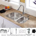 Undermount Double Bowl Kitchen Sink with Chrome Faucet and Soap Dispenser