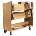 11" Solid Oak Book Truck With 4 Sloped & 1 Flat Shelf