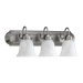 Three Light Bath Vanity with White Faux Alabaster Glass Shade in Satin Nickel