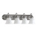 Four Light Bath Vanity with White Faux Alabaster Glass Shade in Satin Nickel