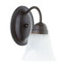 One Light Wall Sconce with Faux Alabaster Glass Shade in Satin Nickel