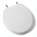 Deluxe Molded Round Wood Toilet Seat with Chrome Hinges in White Scallop