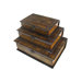 Three Piece Wooden Treasure Chest Set with Lined Interior in Brown