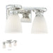 Two Light Bath Vanity with Etched White Glass Shade in Polished Nickel