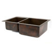 33" Copper Hammered 40 / 60 Double Bowl Kitchen Sink in Oil Rubbed Bronze