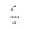 Three-Cross Handle Shower and Tub Fixture Set in Polished Chrome