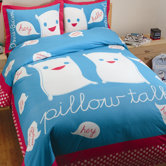 Pillow Talk Duvet Set in Blue and White