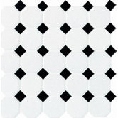 Octagon and Dot 12" x 12" Mosaic in Matte White with Black Gloss Dot
