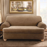Stretch Stripe Two Piece Loveseat T-Cushion Slipcover