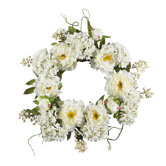 20" Peony Hydrangea Wreath in White