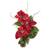 Poinsettia with Fluted Vase Silk Flower Arrangement