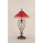 Olde Iron Table Lamp with Raspberry Crystal Glass Shade