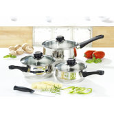 3 Piece Gourmet Pan Set with Lid in Stainless Steel