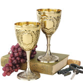 The King's Royal Chalice Embossed Brass Goblet (Set of 2)